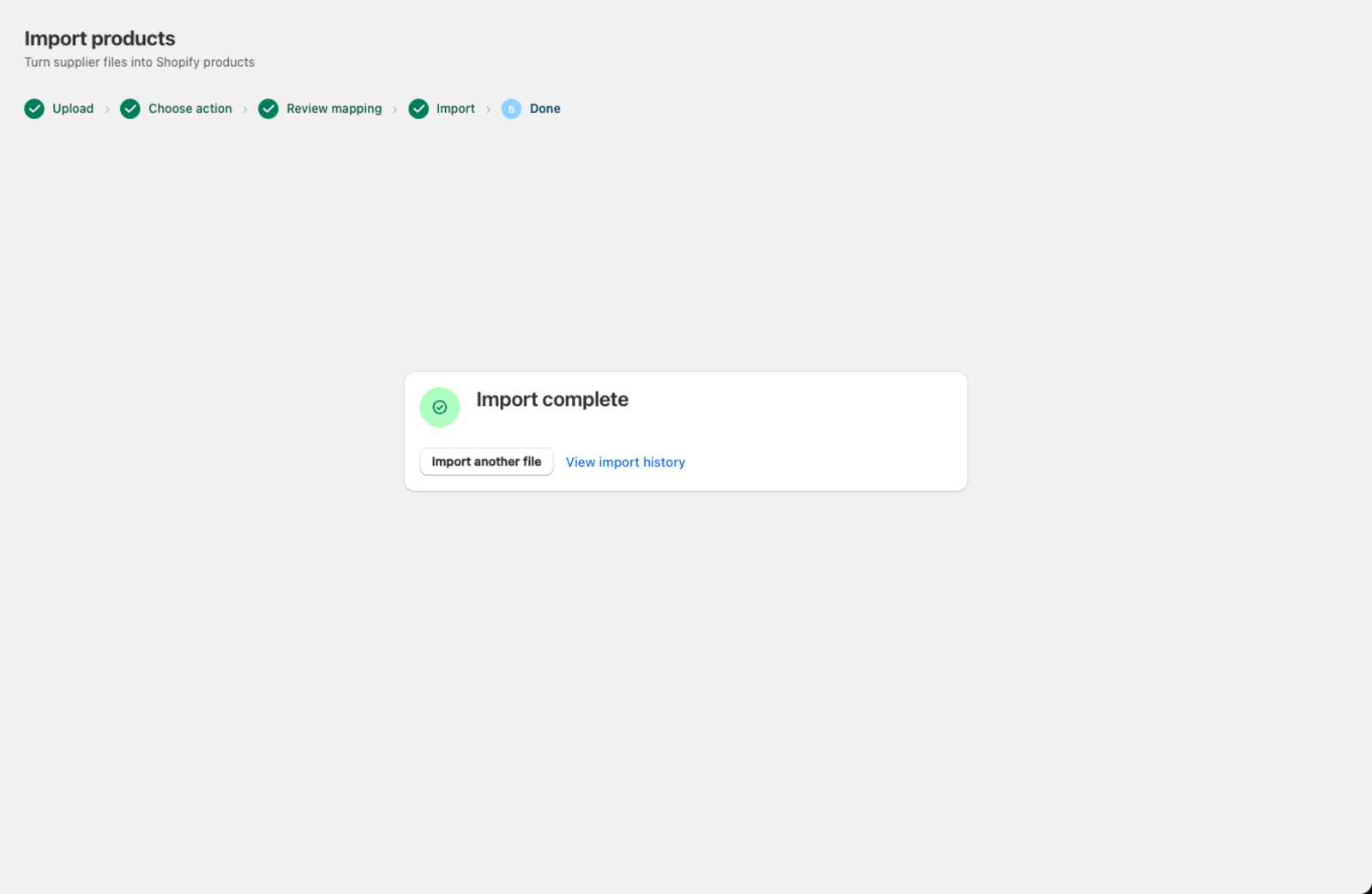 The Import complete screen after a bulk update